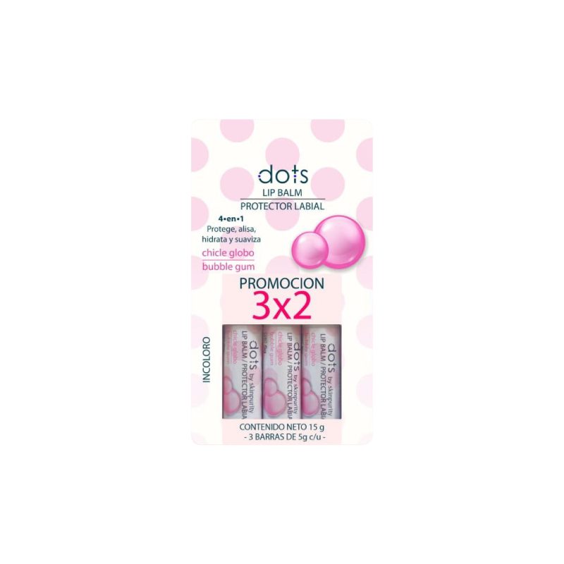 DOTS LIP BALSAMO CHICLE GLOBO COMBO 3X2